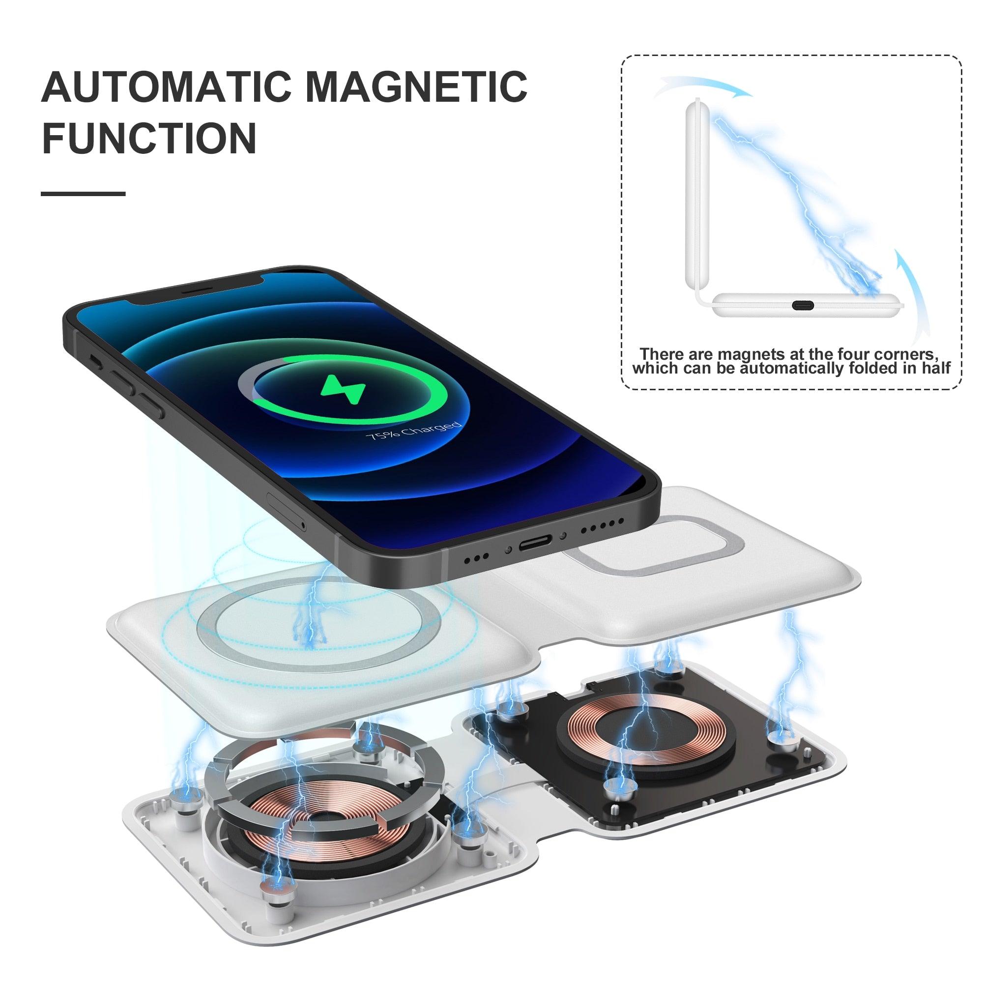 Comprar Base de carga inalámbrica Qi magnética doble plegable 2 en 1 en Guatemala - Cell Export GT