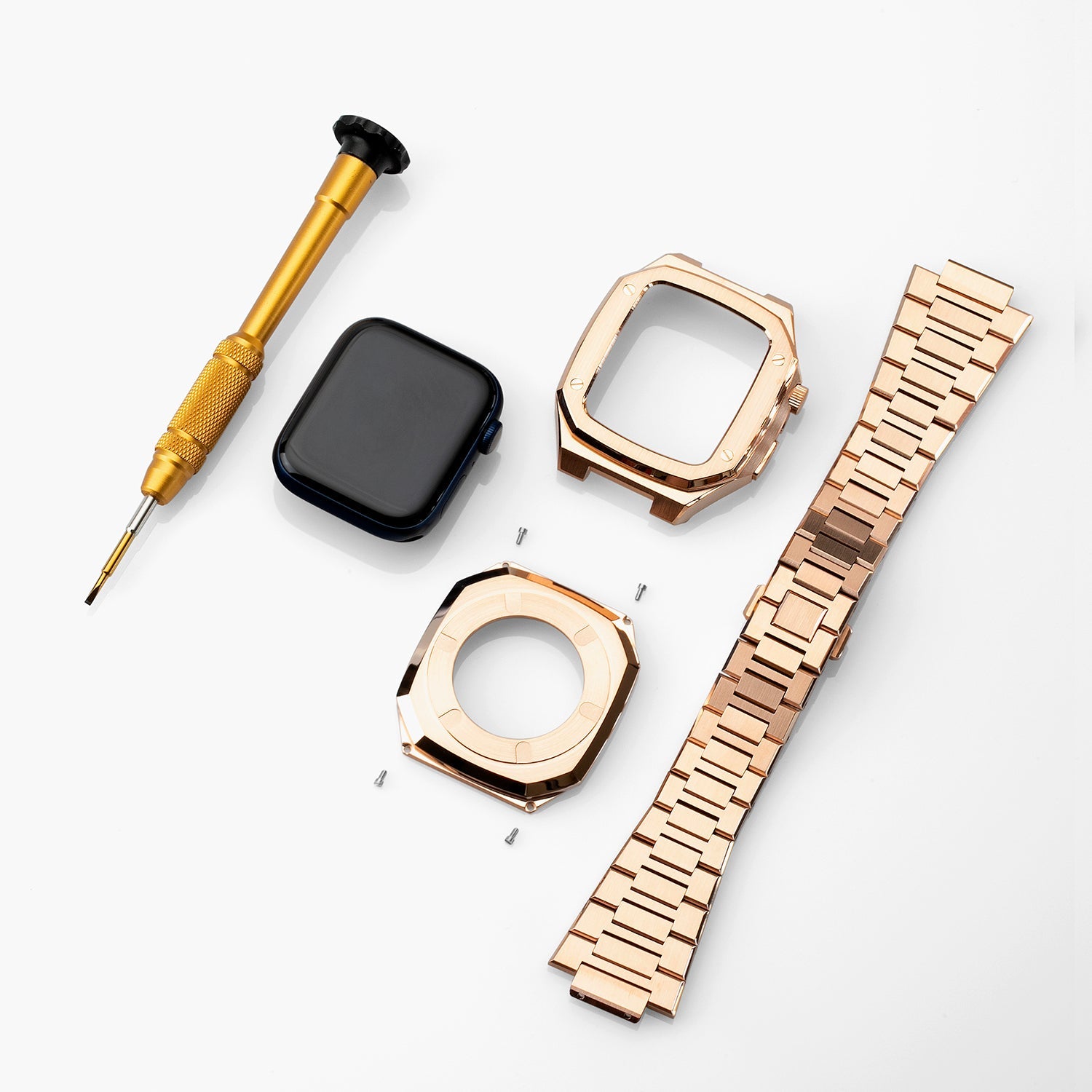 Apple Watch Case 44mm - Rose Gold Case + Rose Gold Bracelet (4 Screws)